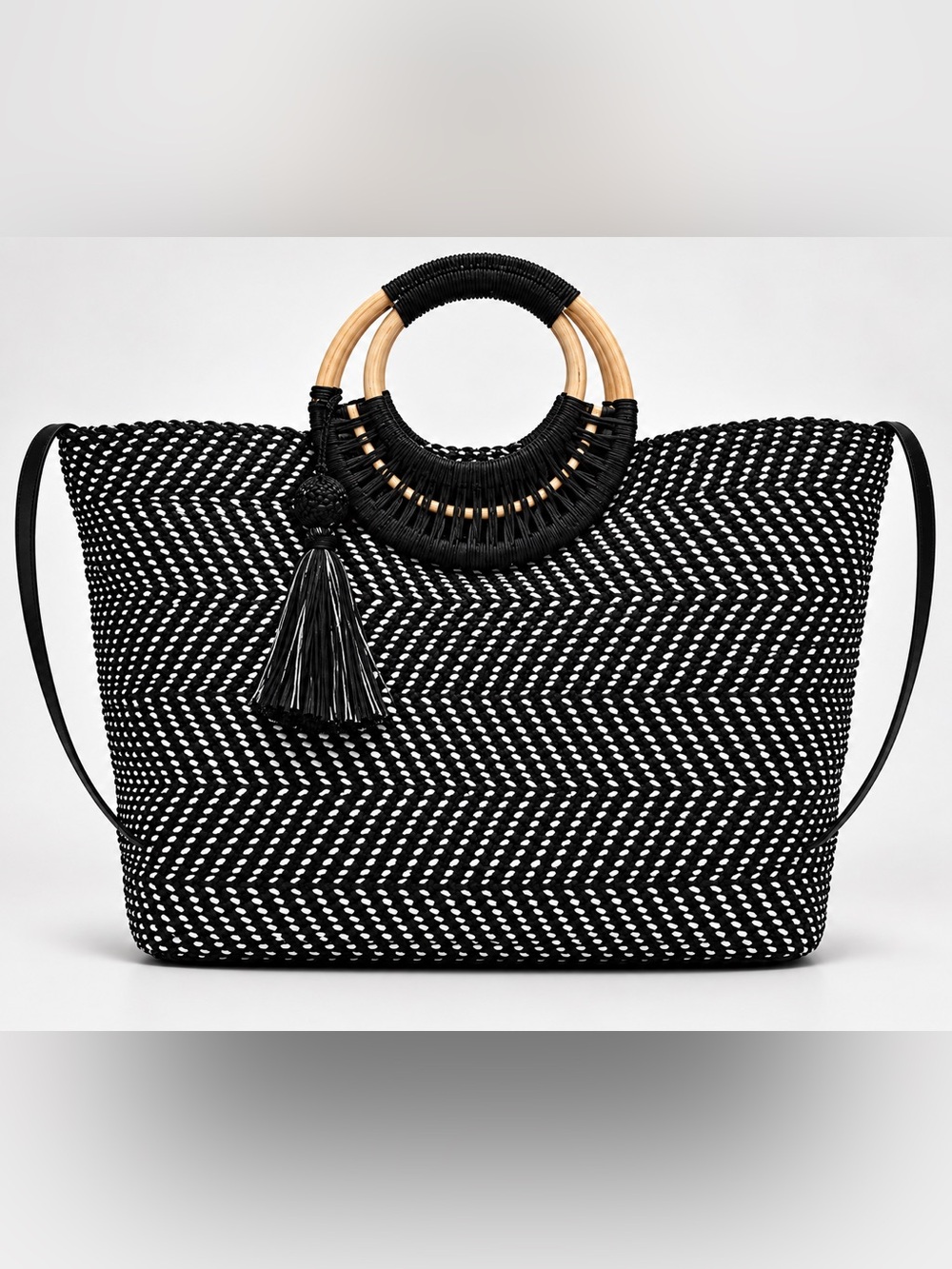 Midnight Lurex Wicker Handle Tote in Black